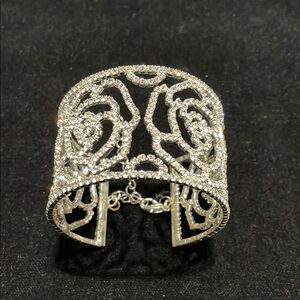 Elegant Formal Rhinestone Rose Patterned Cuff Bracelet